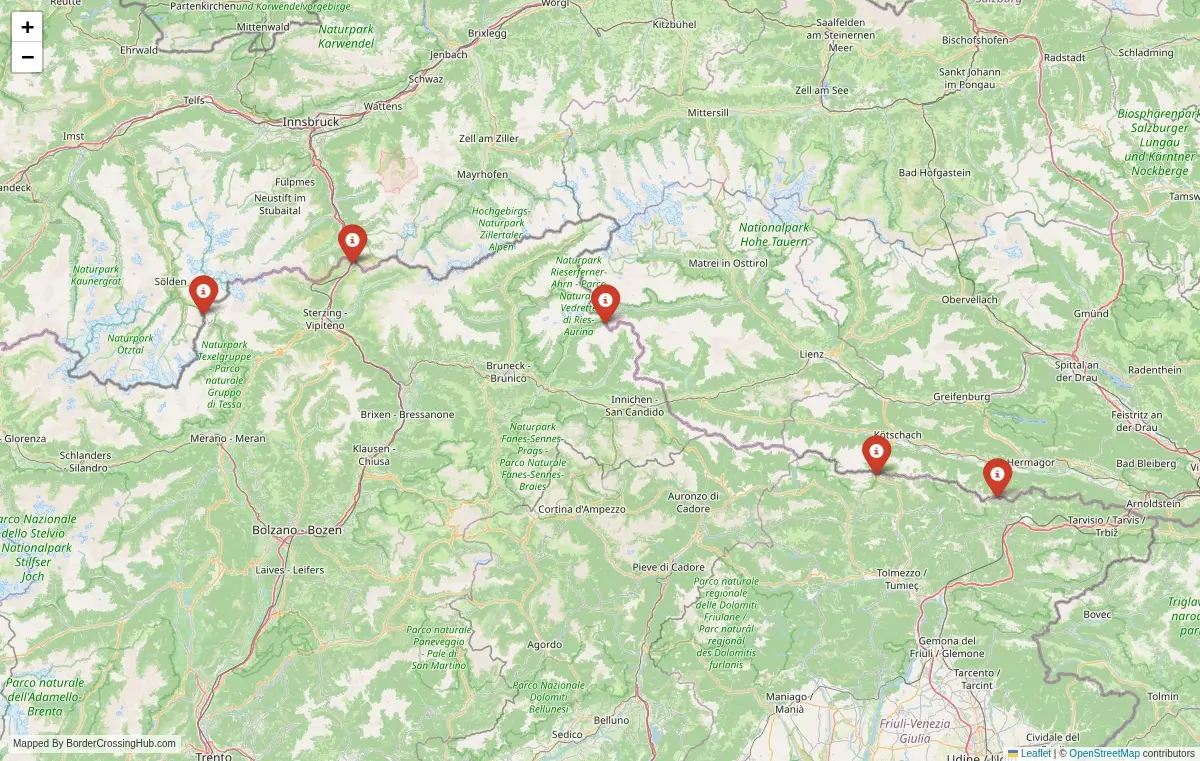 Map overview of border crossings