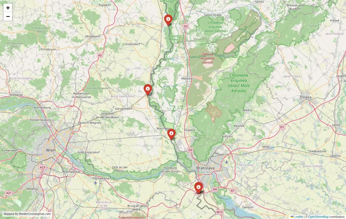 Map overview of border crossings