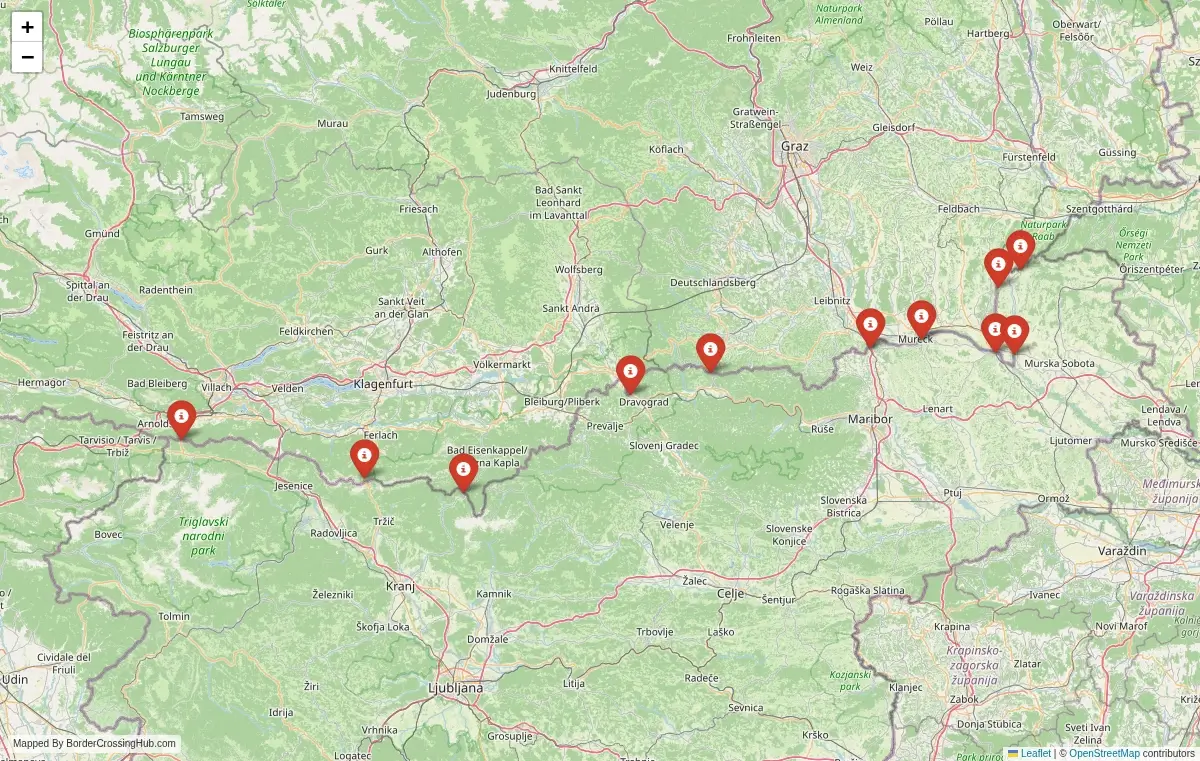 Map overview of border crossings
