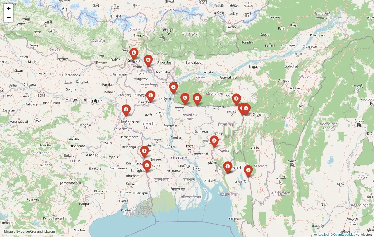 Map overview of border crossings