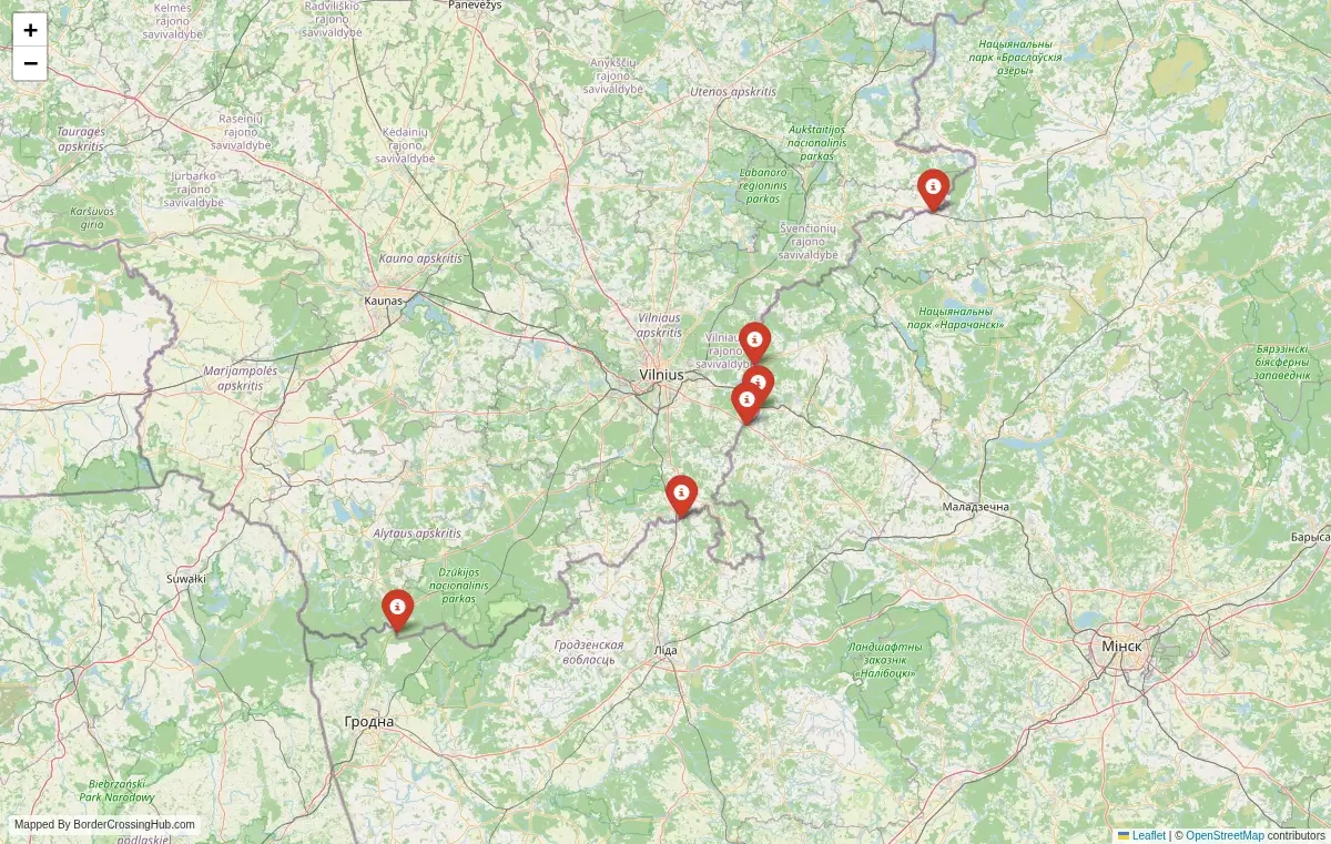 Map overview of border crossings