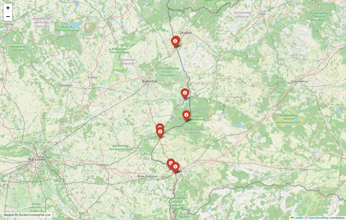 Map overview of border crossings