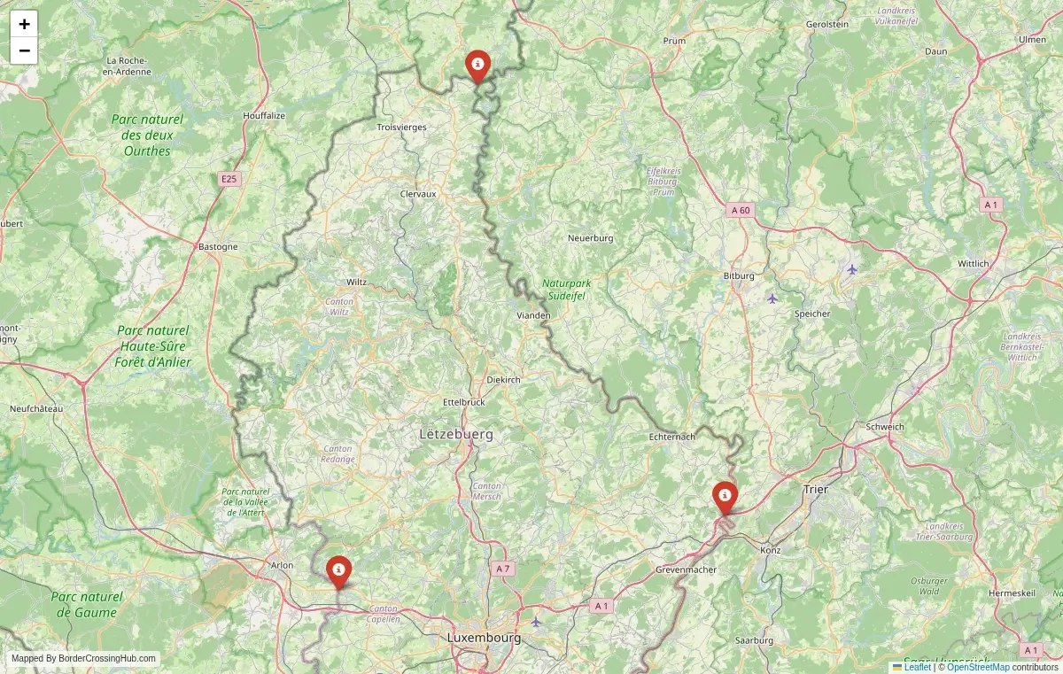 Map overview of border crossings
