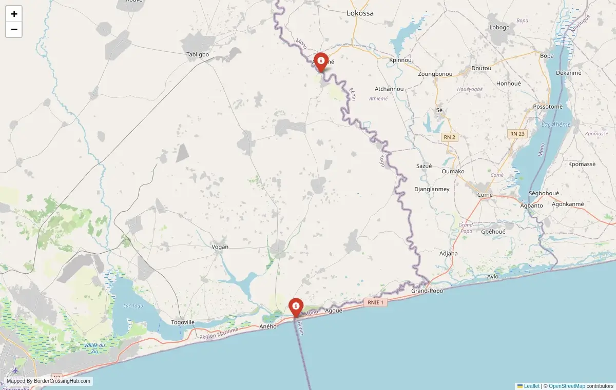 Map overview of border crossings