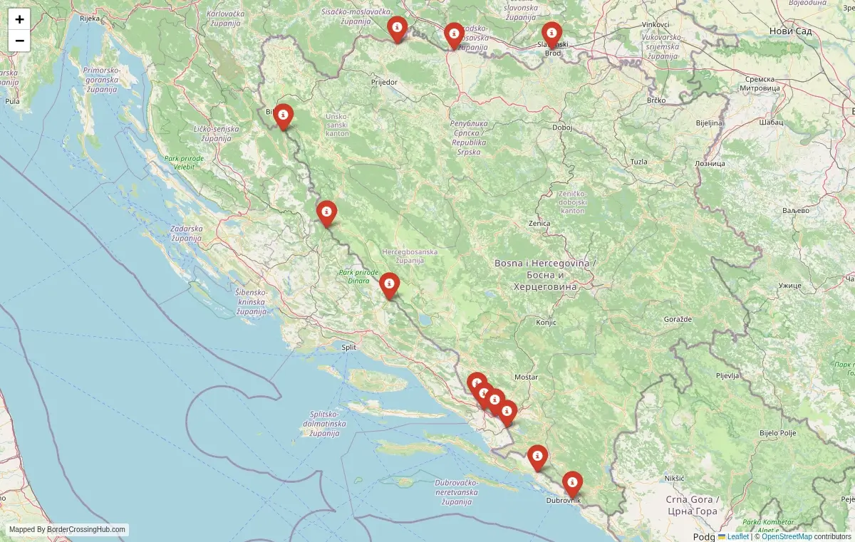 Map overview of border crossings