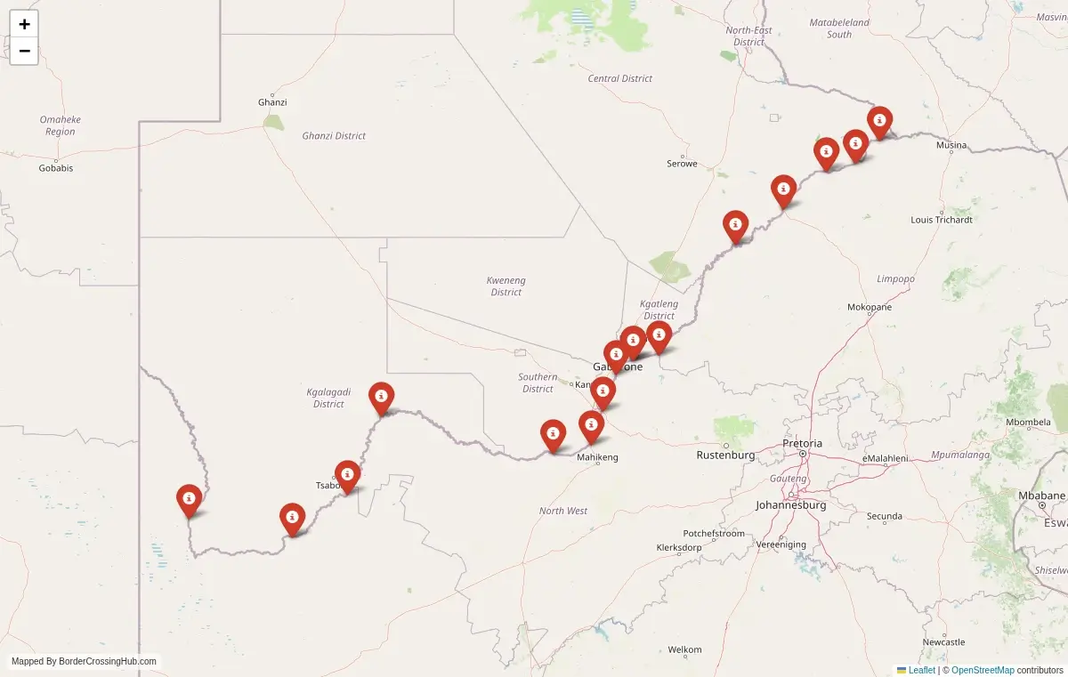 Map overview of border crossings