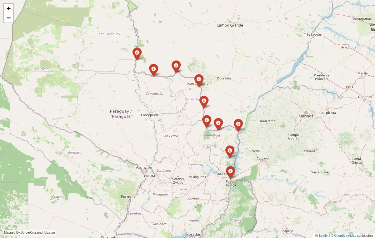 Map overview of border crossings