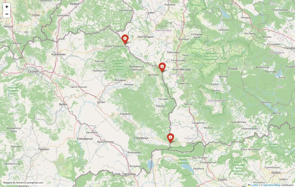 Map overview of border crossings