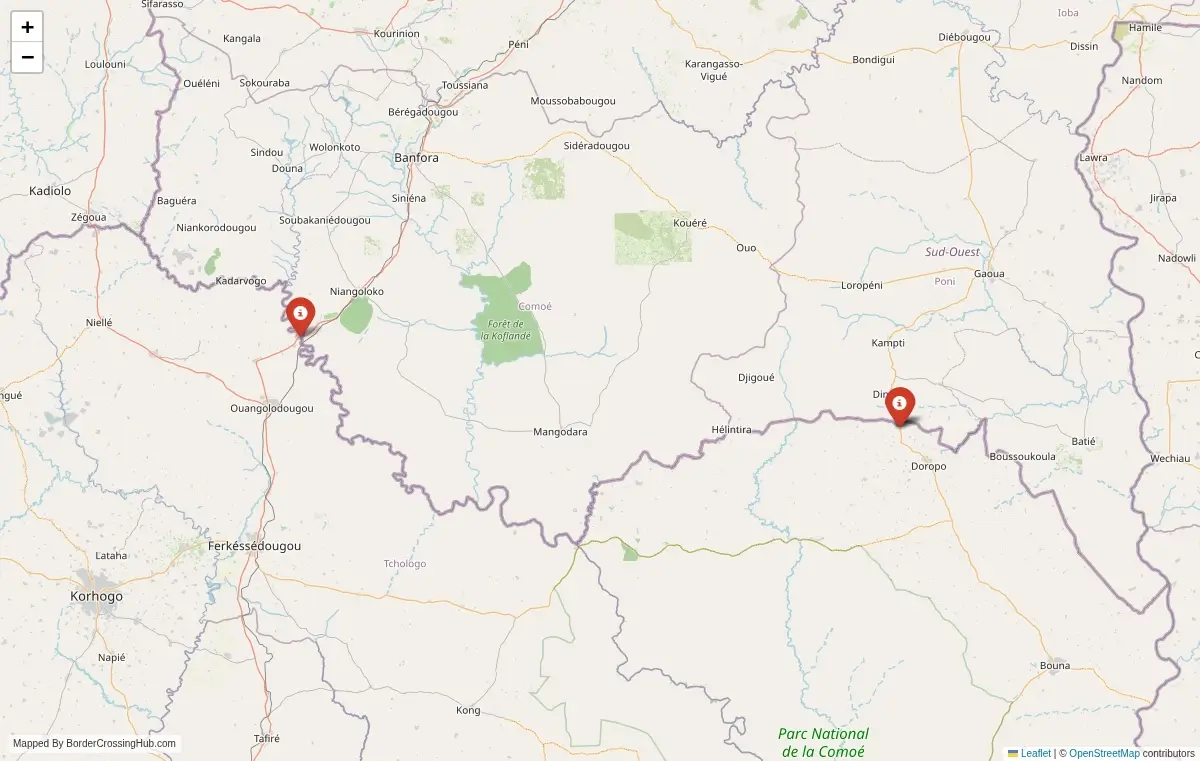 Map overview of border crossings