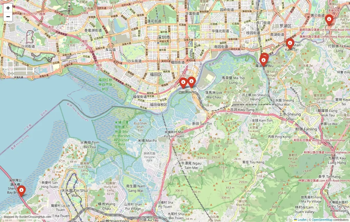 Map overview of border crossings