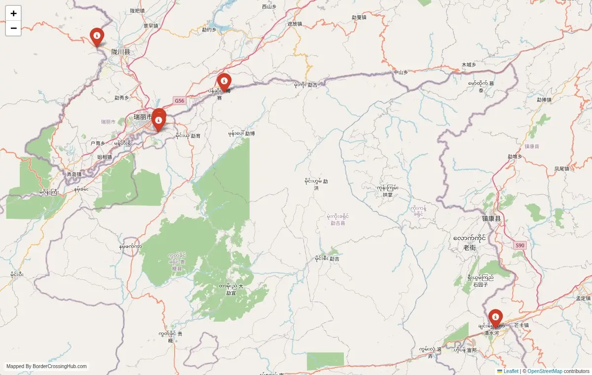 Map overview of border crossings