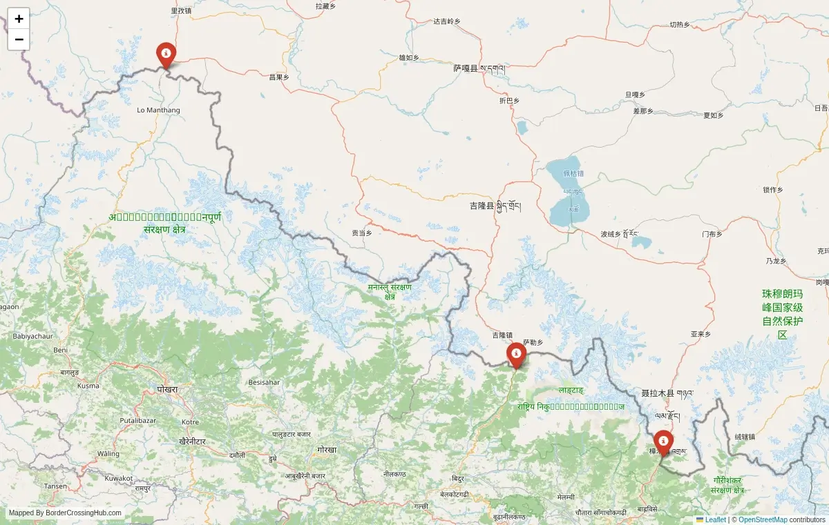Map overview of border crossings