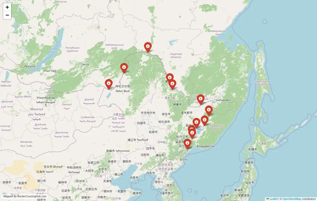 Map overview of border crossings
