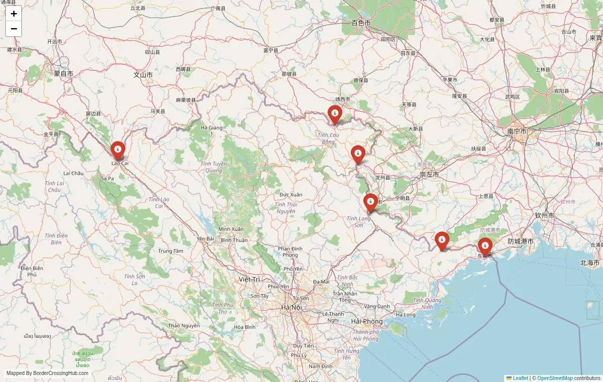 Map overview of border crossings