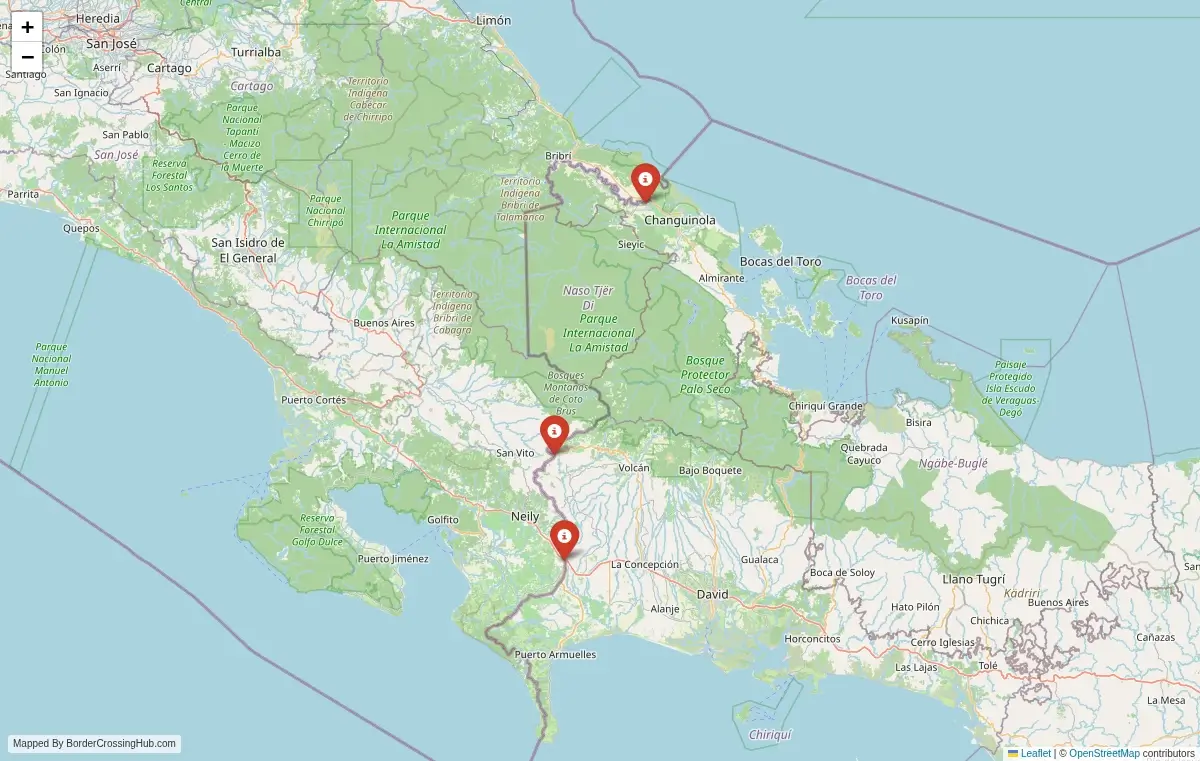 Map overview of border crossings