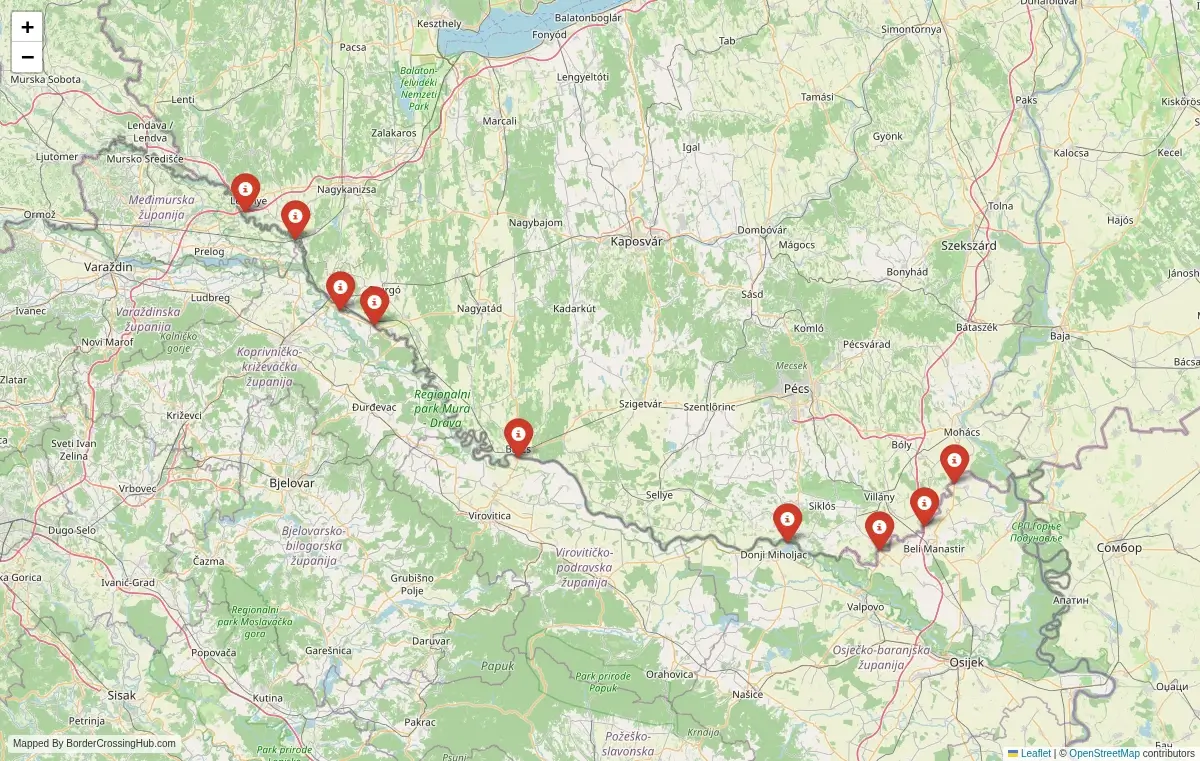 Map overview of border crossings