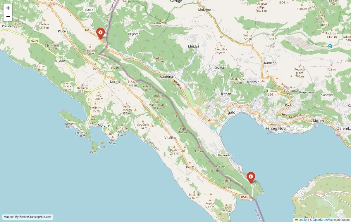 Map overview of border crossings