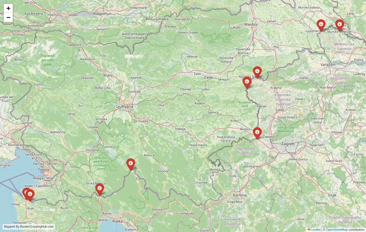 Map overview of border crossings