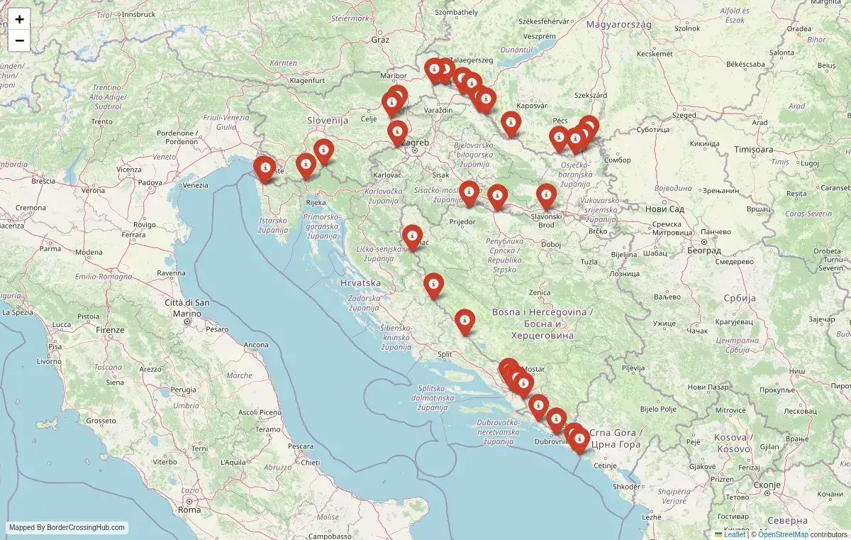 Map preview of border crossings in Croatia