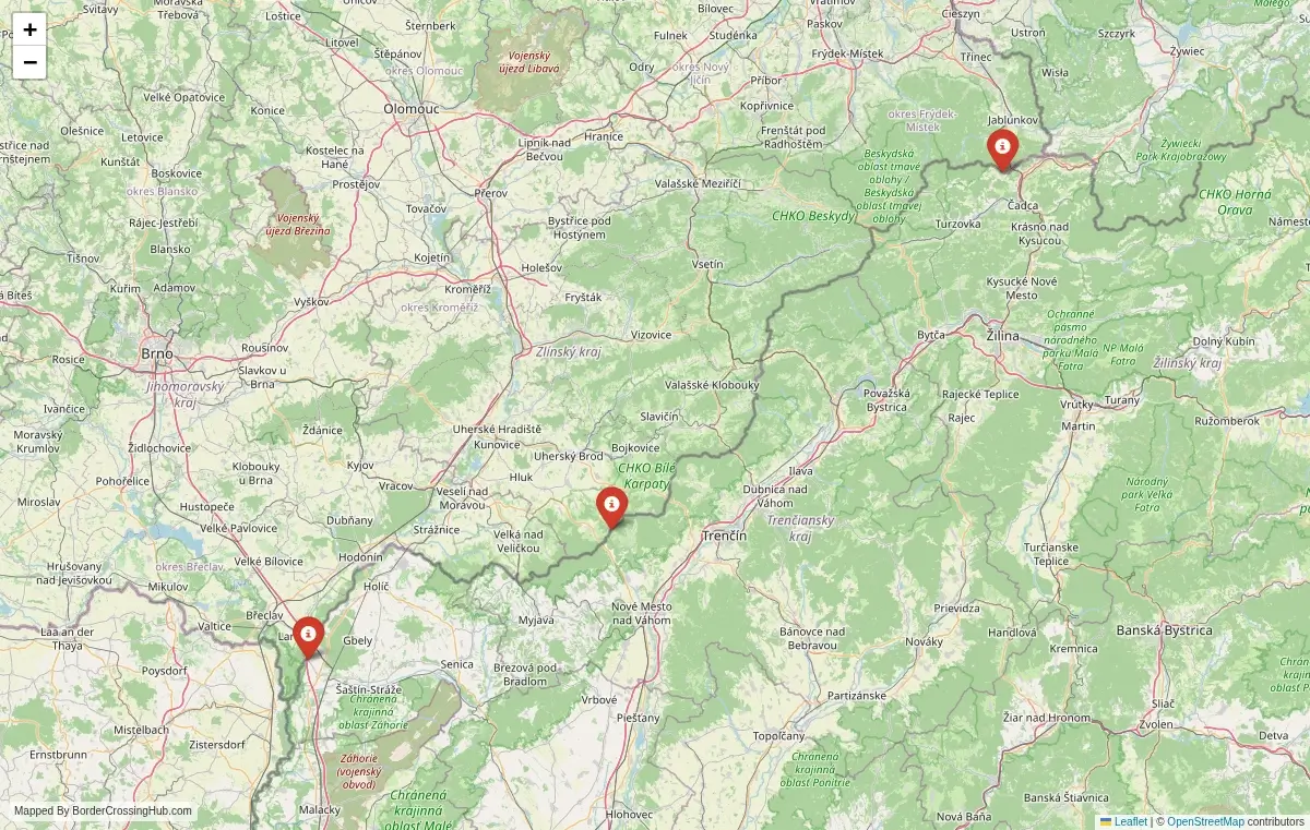 Map overview of border crossings