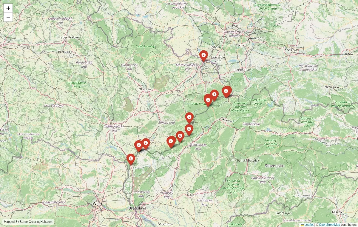 Map overview of border crossings