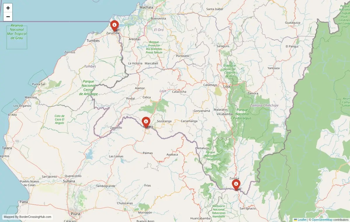 Map overview of border crossings