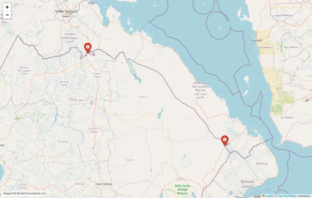 Map overview of border crossings