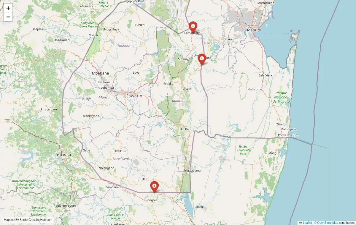 Map overview of border crossings