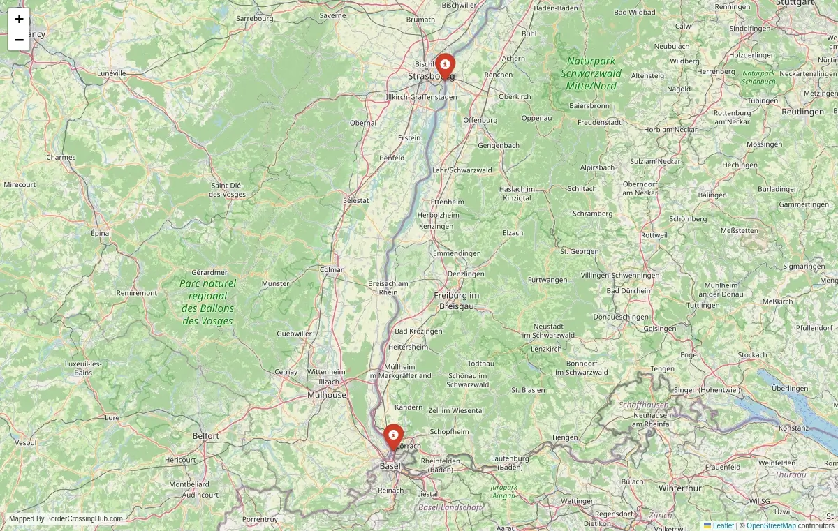Map overview of border crossings
