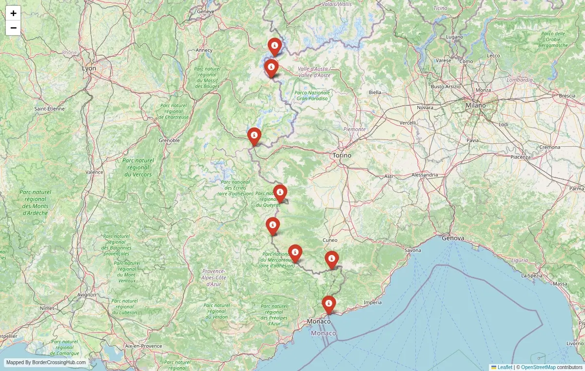 Map overview of border crossings