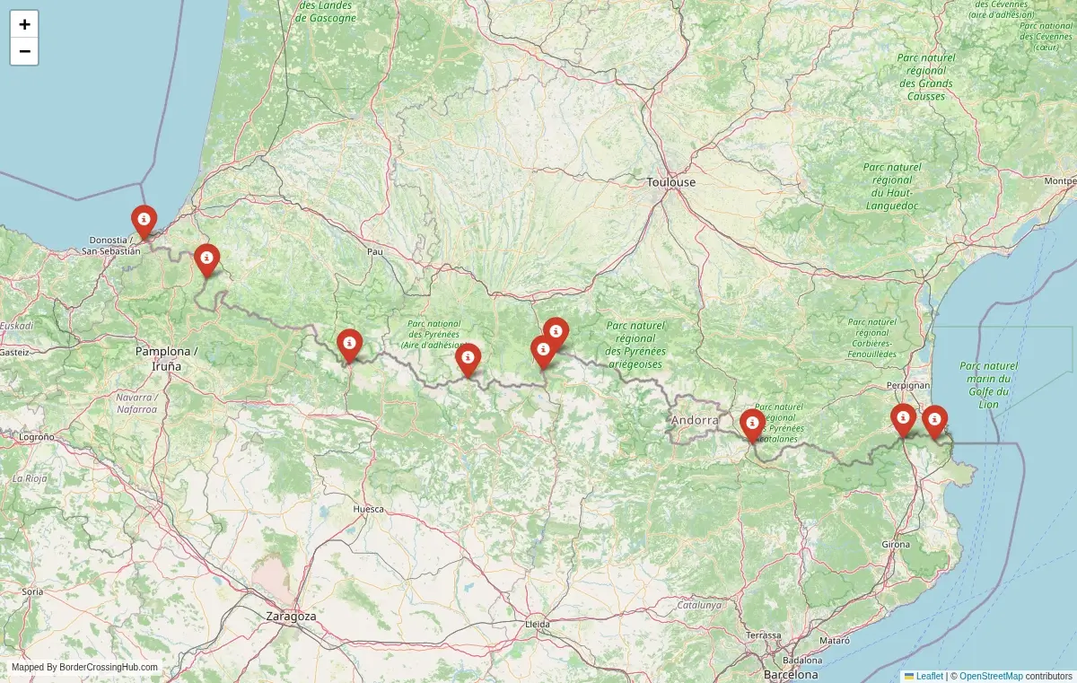 Map overview of border crossings