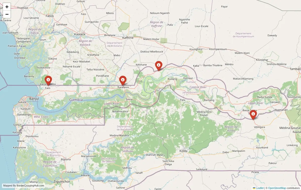 Map overview of border crossings