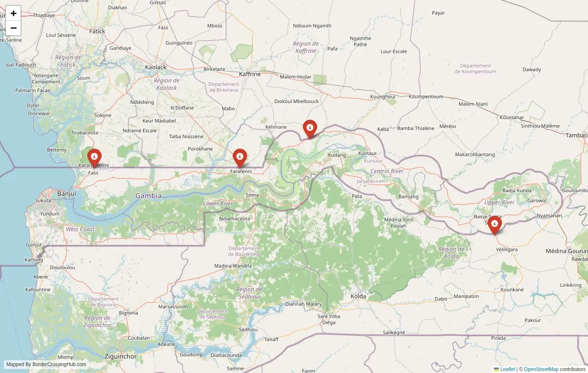 Map preview of border crossings in Gambia
