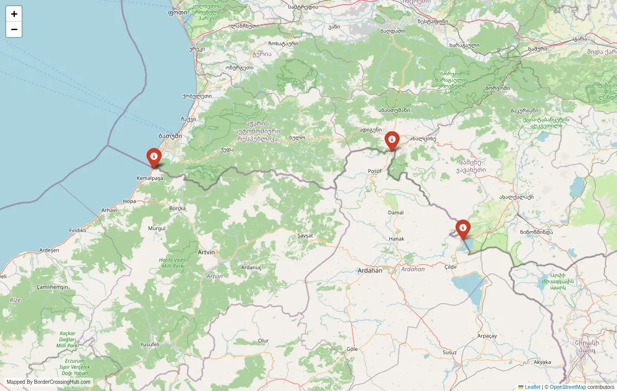 Map overview of border crossings