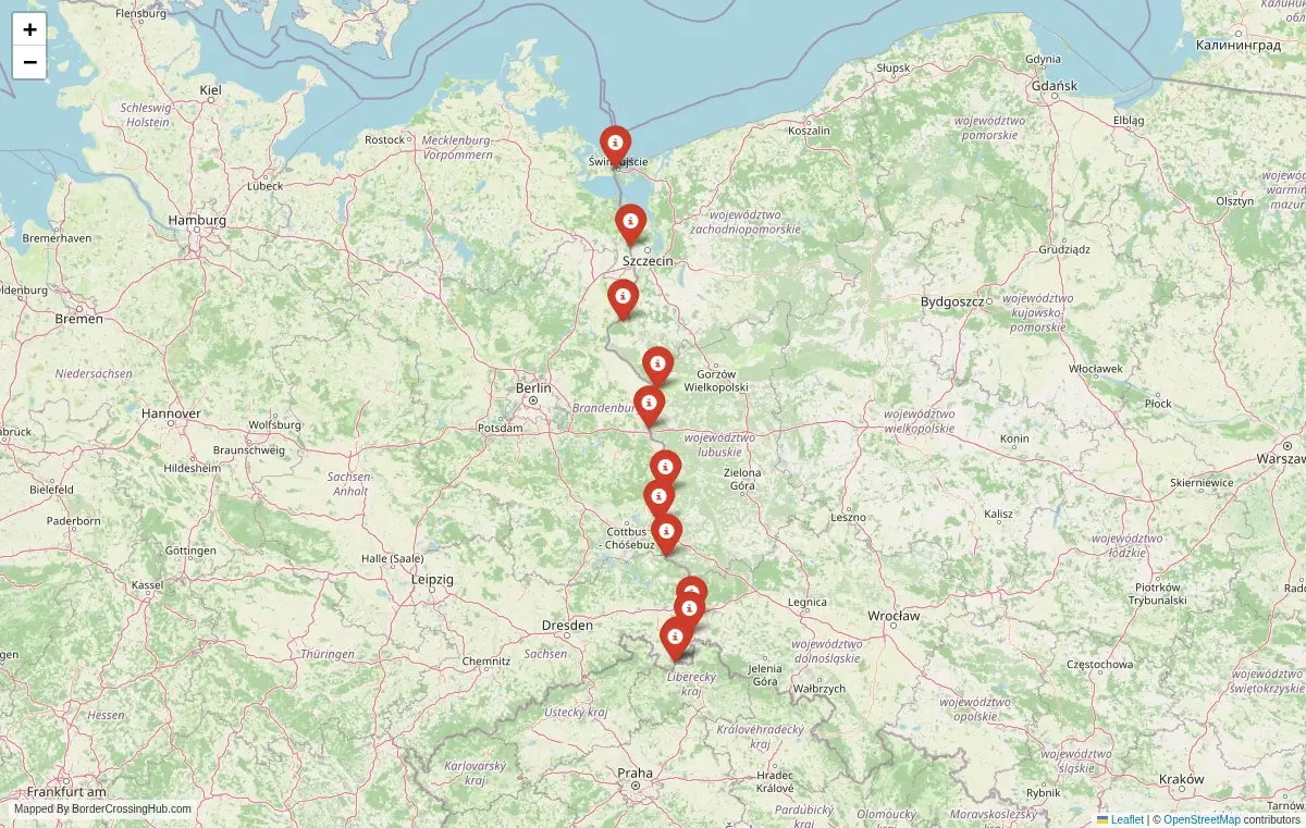 Map overview of border crossings