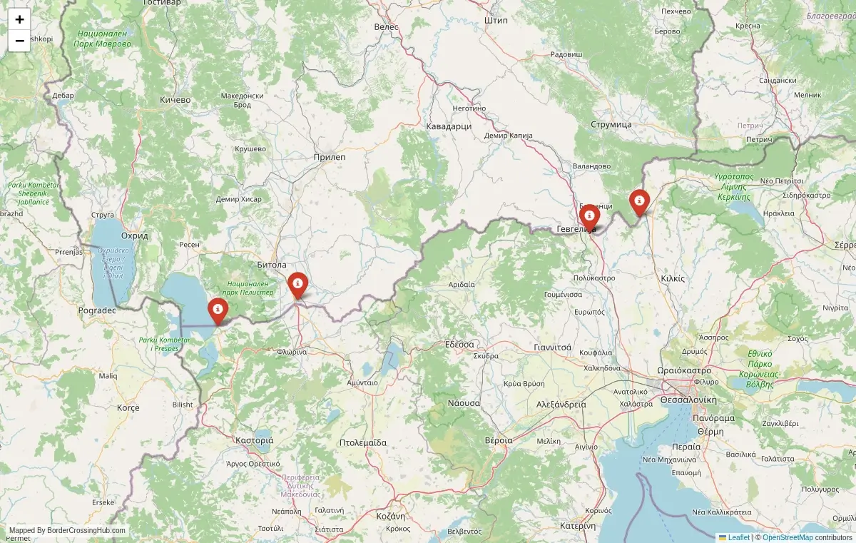 Map overview of border crossings