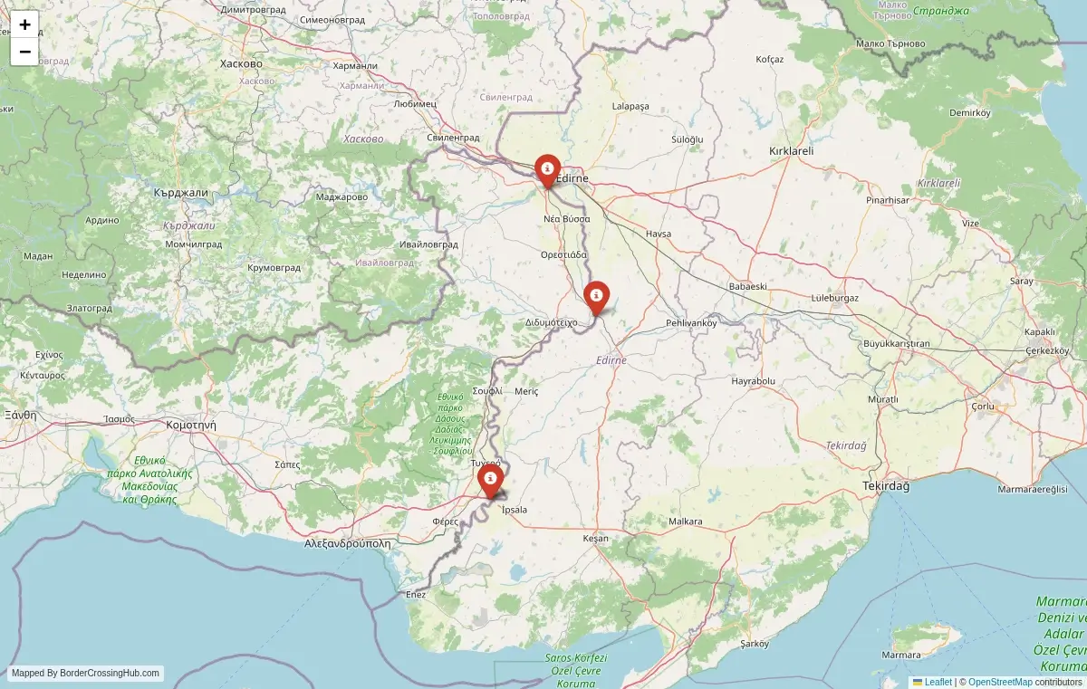Map overview of border crossings