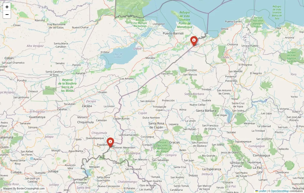 Map overview of border crossings