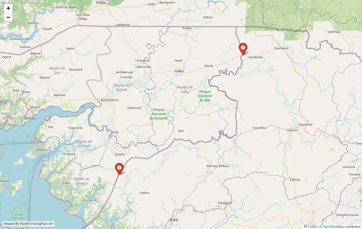 Map overview of border crossings
