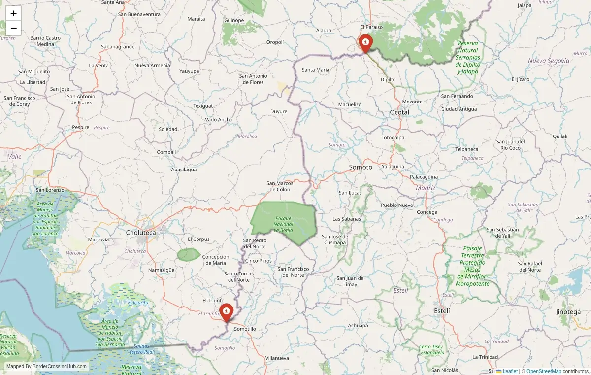 Map overview of border crossings