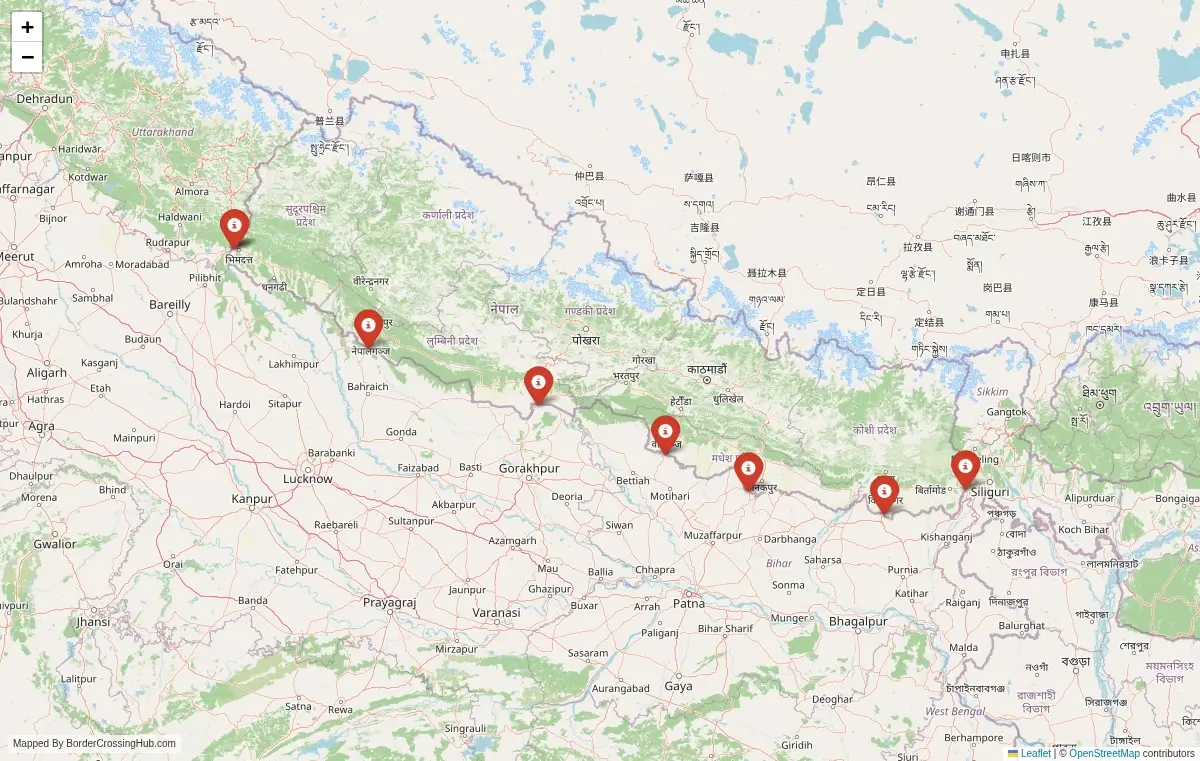Map overview of border crossings