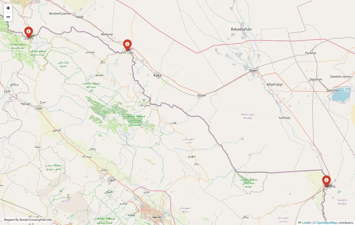 Map overview of border crossings