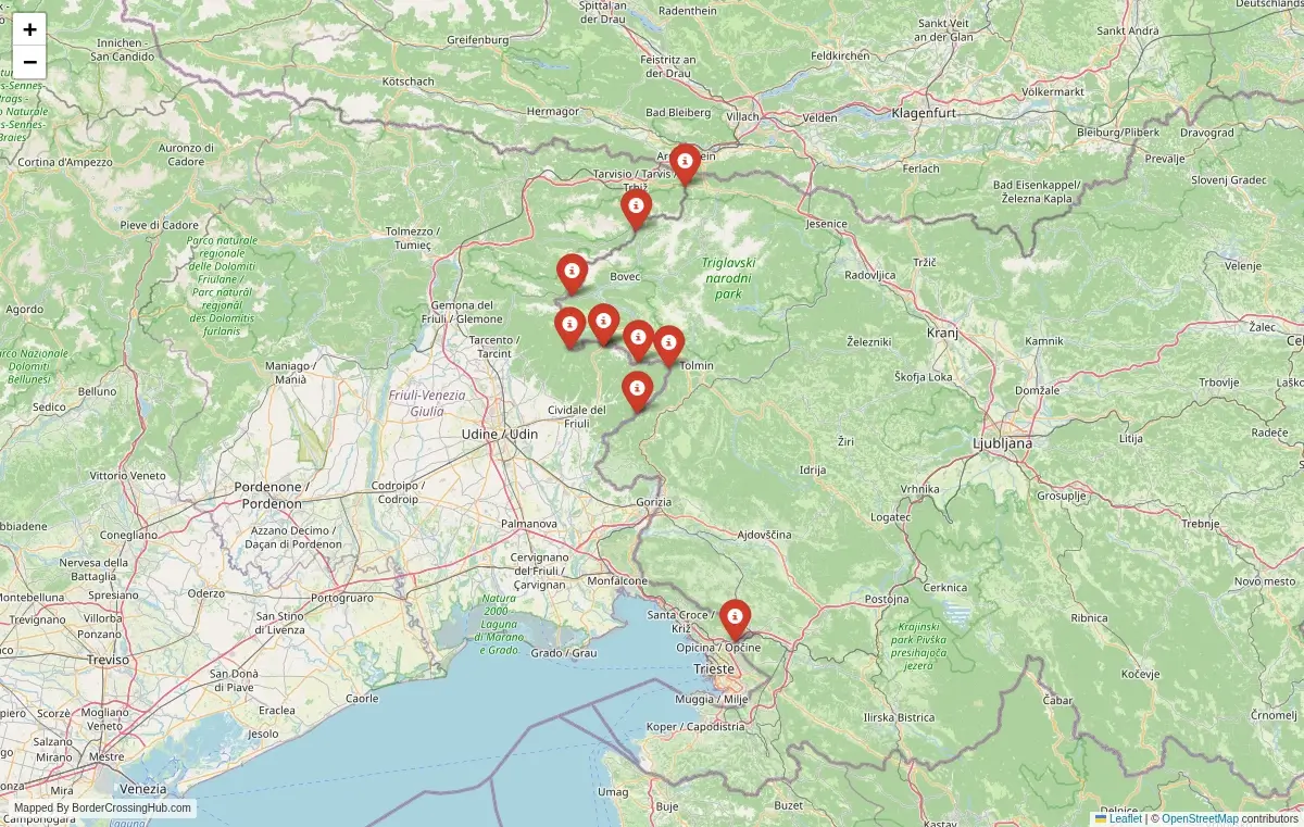 Map overview of border crossings