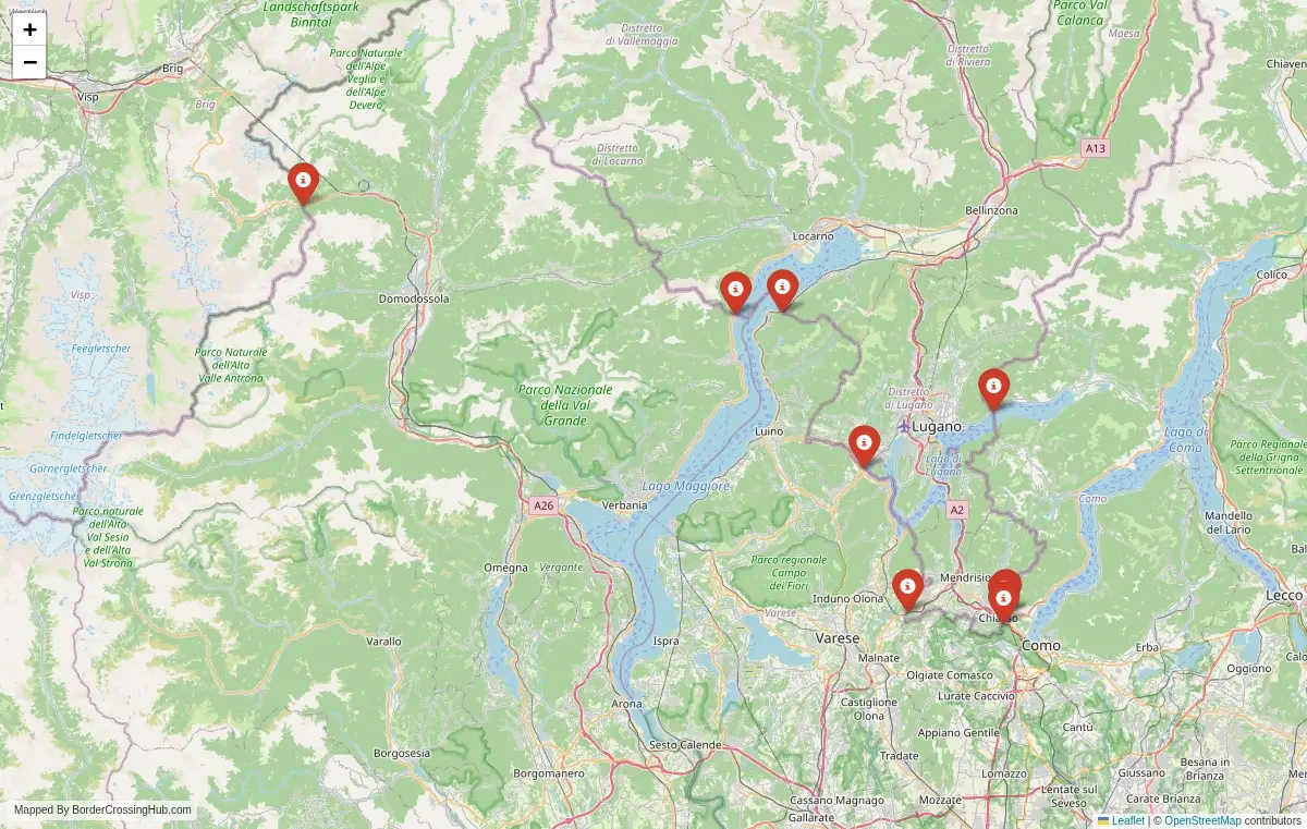 Map overview of border crossings