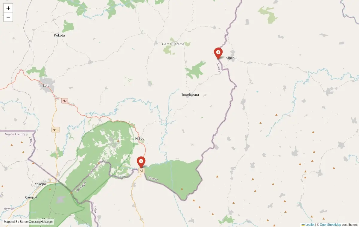 Map overview of border crossings