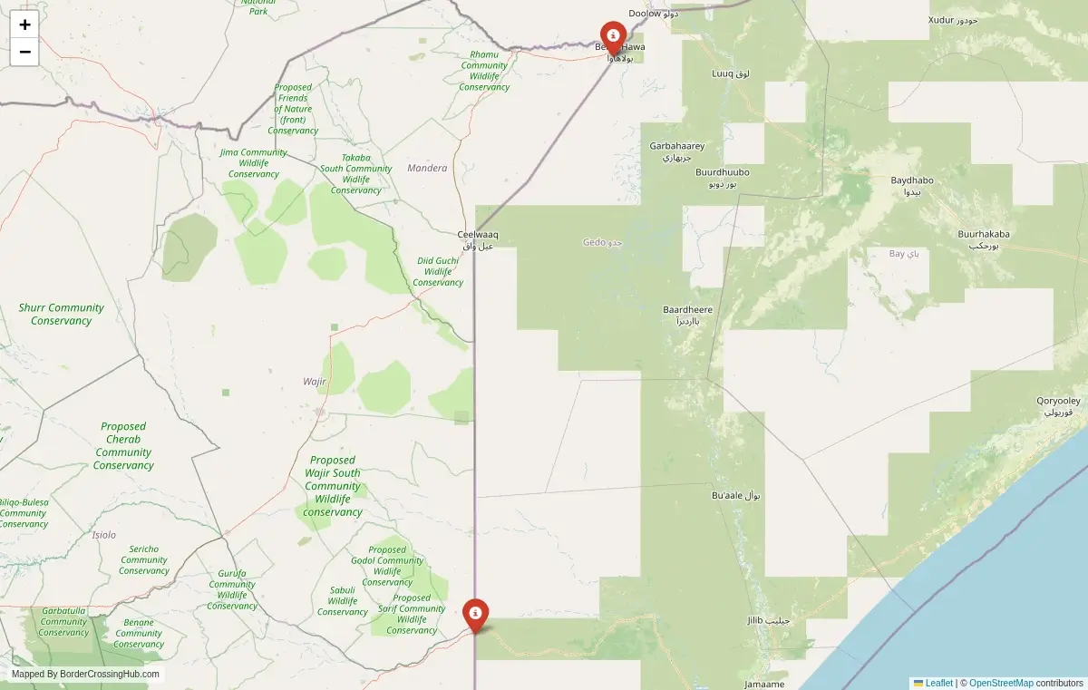 Map overview of border crossings