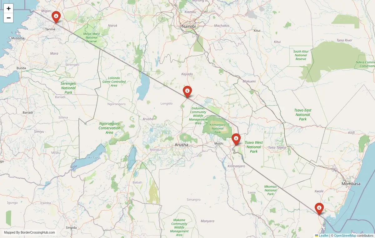 Map overview of border crossings
