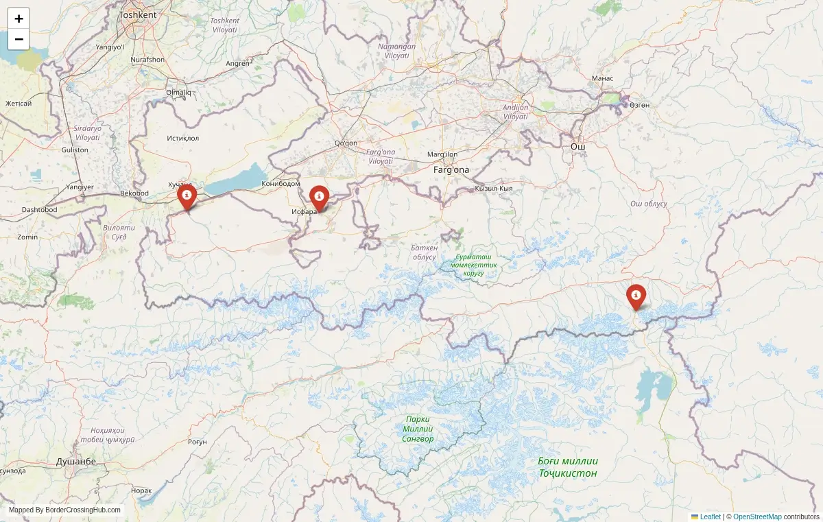 Map overview of border crossings