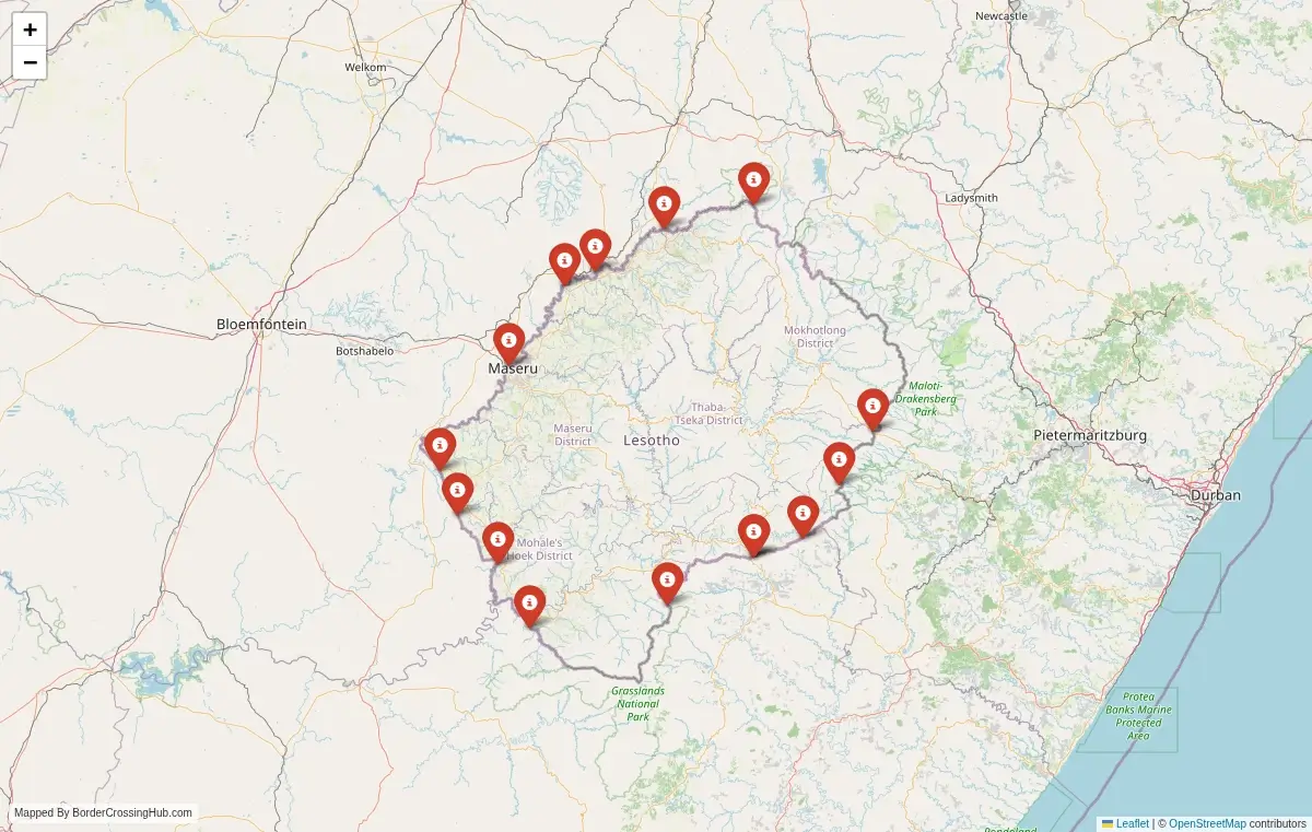 Map overview of border crossings