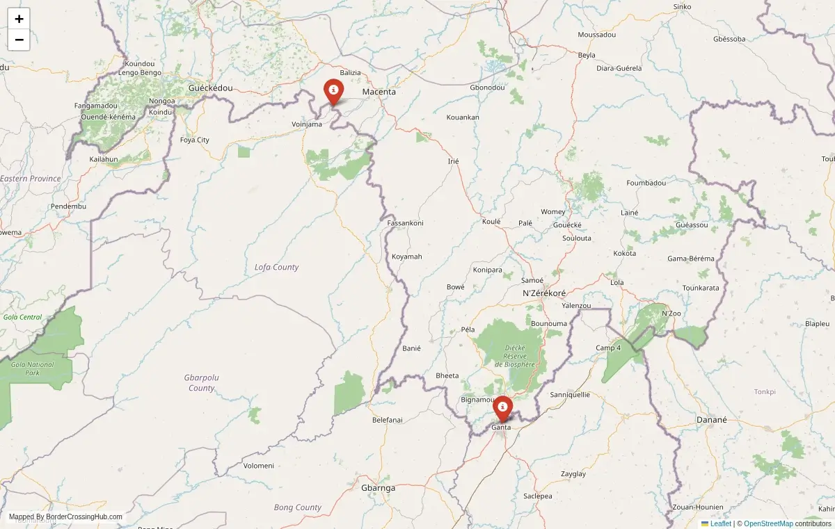 Map overview of border crossings